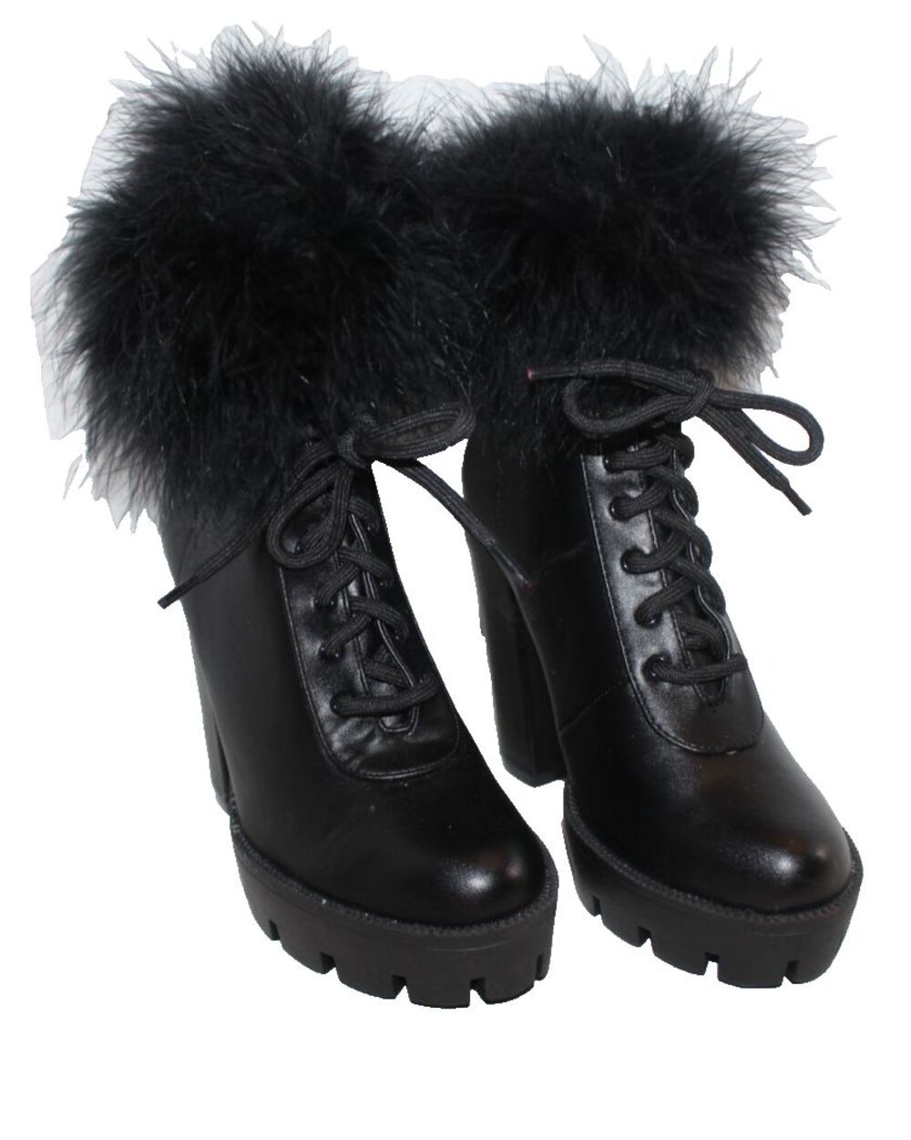Cape Robbin Black Faux Leather Platform Boots Faux Fur Trim Size 7